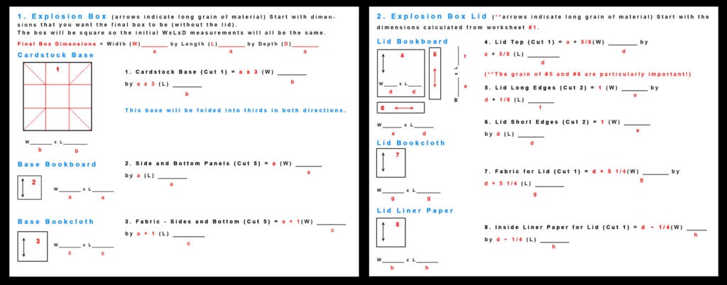 Hardbound Explosion Box Lid and Box Worksheets