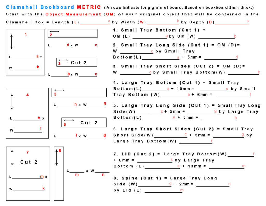 Clamshell Box Bookboard METRIC Worksheet