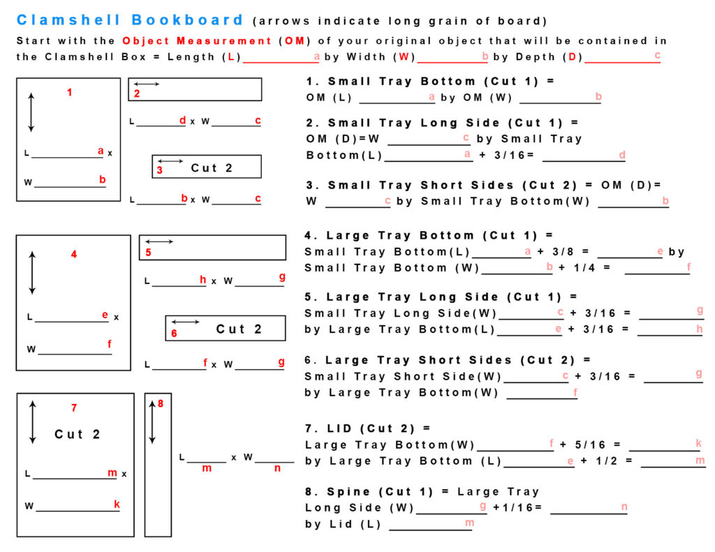 Clamshell Box Bookboard Worksheet