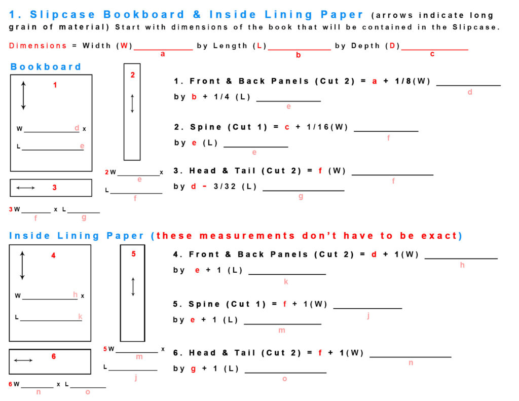 Slipcase Bookboard Worksheet