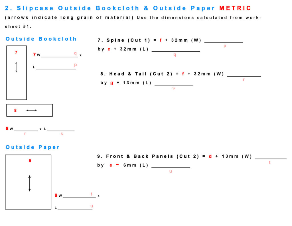 Slipcase Bookcloth METRIC Worksheet