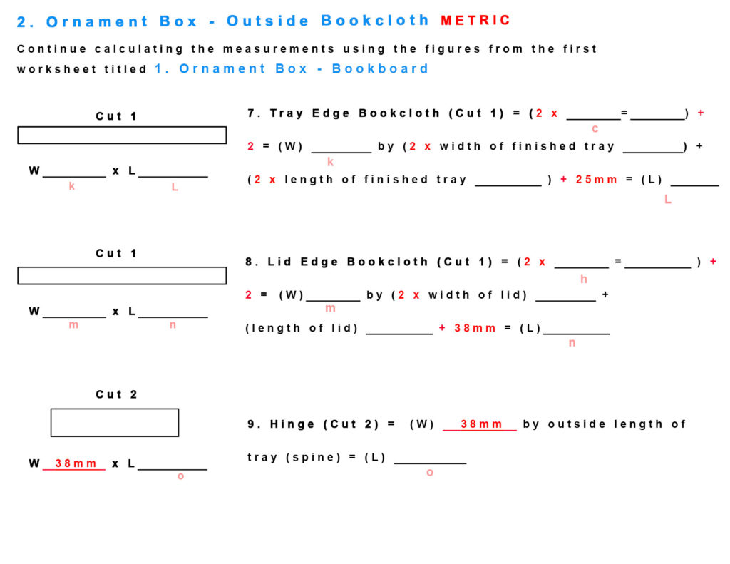Ornament Box Worksheet Bookcloth Metric Measurements